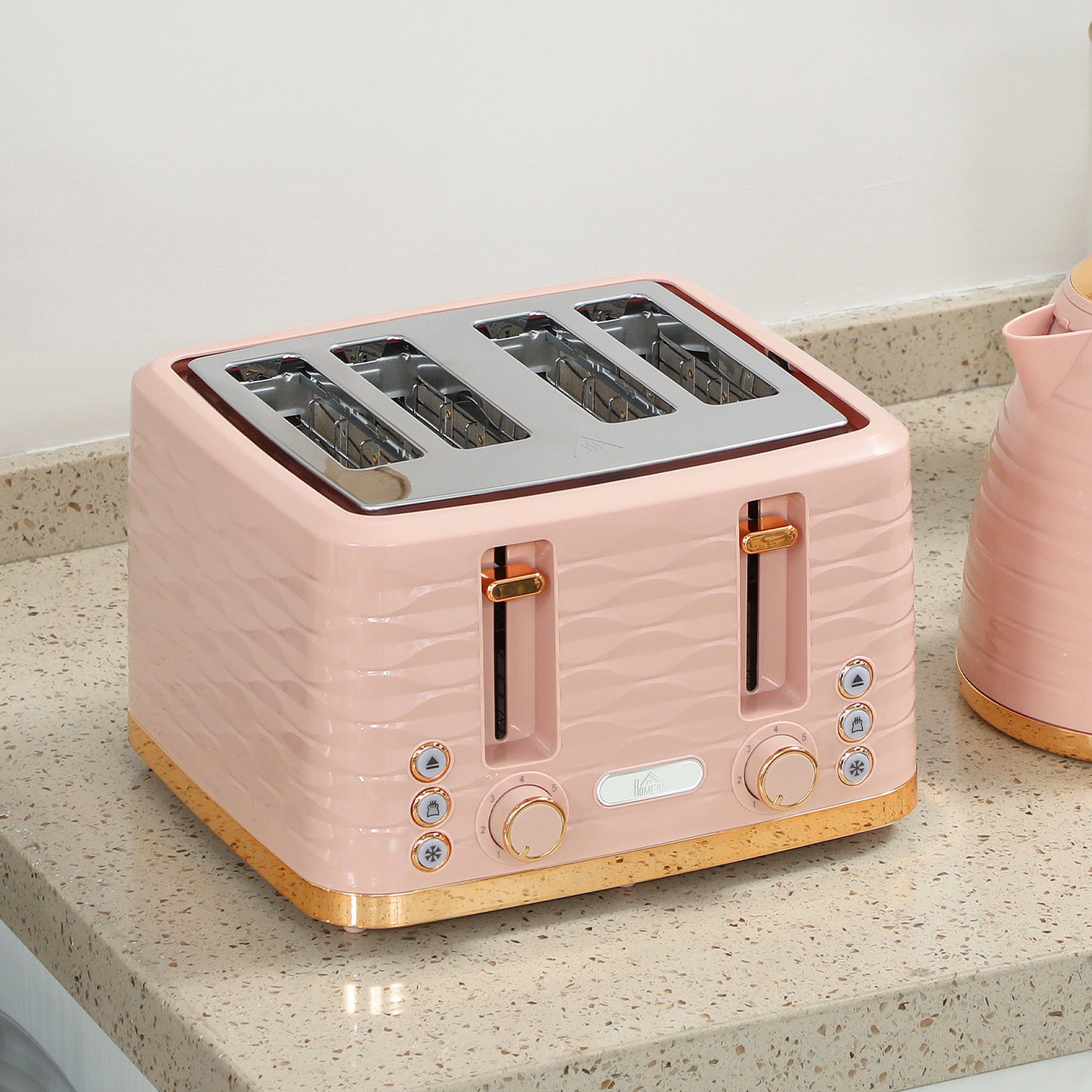 3000W 1.7L Kettle & 4 Slice Toaster, Kettle and Toaster Set with 7 Browning Controls and Crumb Tray, Light Pink / Blue