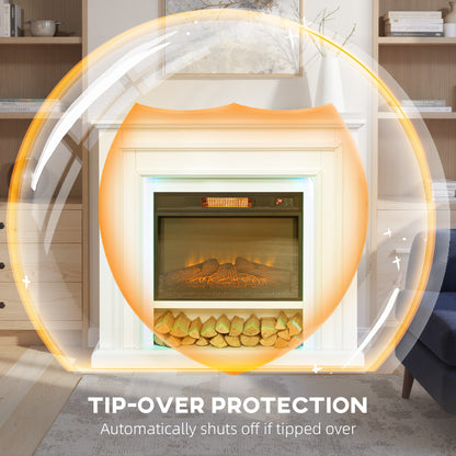 Electric Fireplace with RGB LED Lights, Realistic Flame Effect & 3 Brightness Levels, 1800W Inset Electric Fire and Mantel Reach up to 30 m² Space with Remote & Timer for Living Room, White