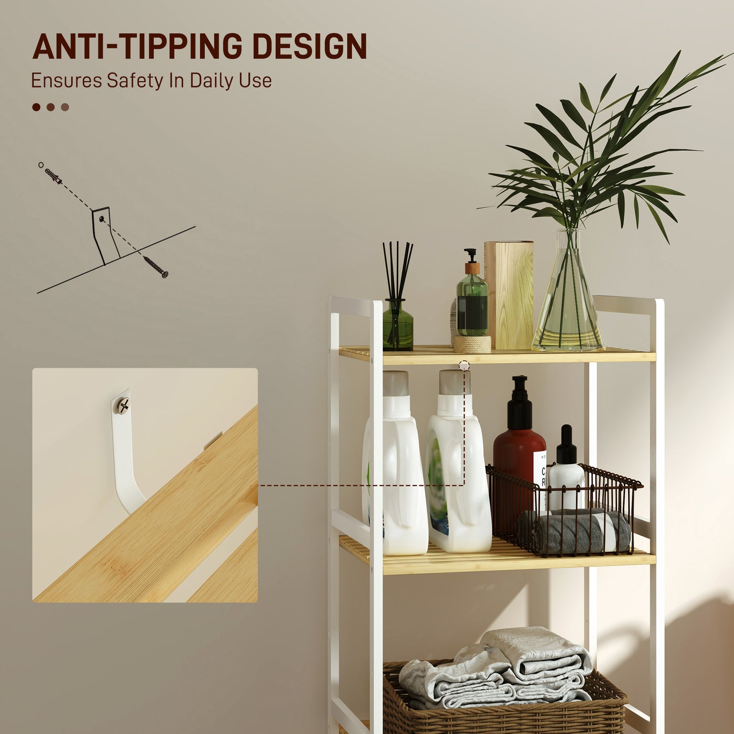 Three-Tier Bamboo Adjustable Shelf Storage Unit