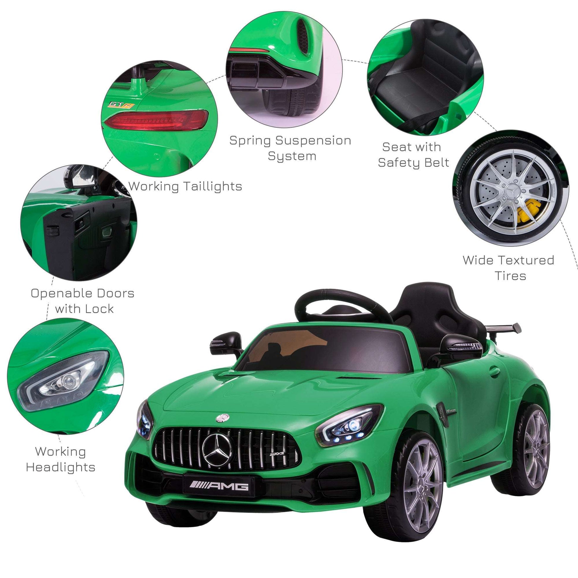 12 Volt Battery-powered 2 Motors Kids Electric Ride On Car GTR Toy with Parental Remote Control Music Lights MP3 for 3-5 Years Old Green