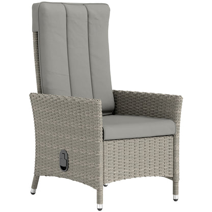 Rattan Garden Recliner Chair, Wicker Reclining Armchair with Adjustable Backrest and Cushion, Outdoor Lounge Sun Lounger with Armrests