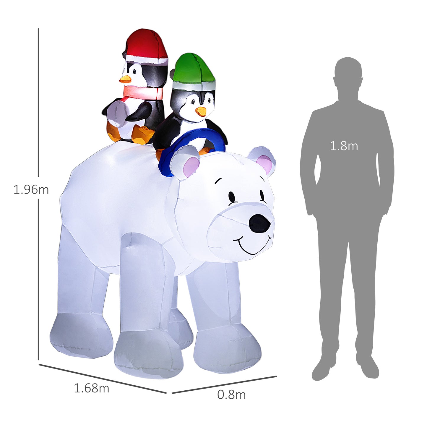 Outsunny 6.4FT Inflatable Two Penguins Riding on Polar Bear, Christmas Blow Up Outdoor LED Display for Garden Party