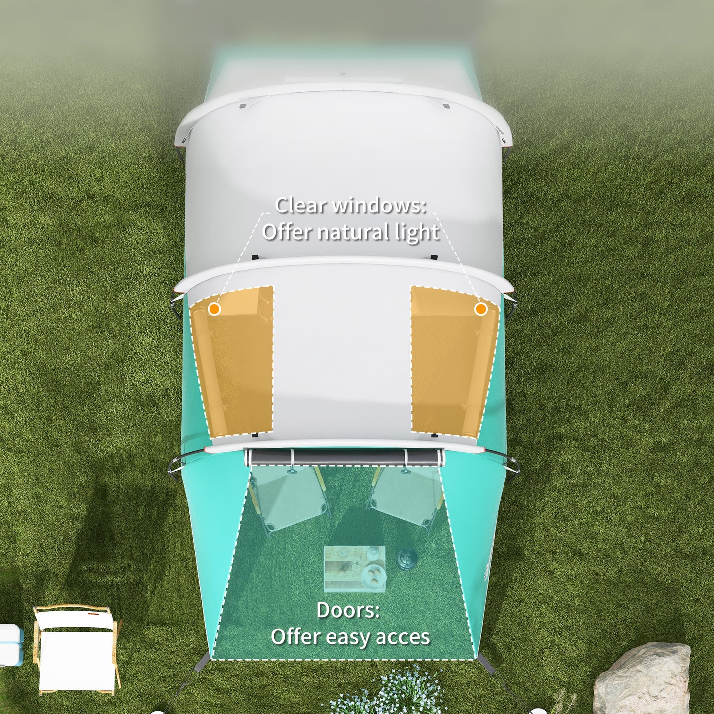 Outsunny 2 Room Camping Tent for 4-5 Man, 3000mm Waterproof Family Tent with Carry Bag, for Fishing Hiking Festival, Green