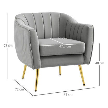 Velvet-Feel Shell Back Accent Chair - Grey