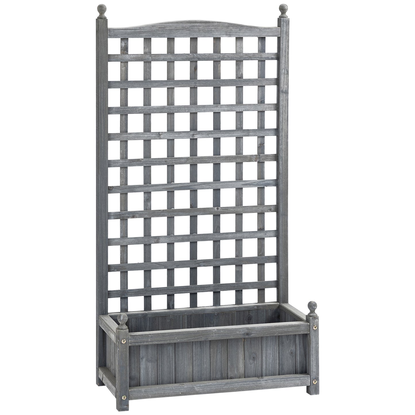 Fir Wood Raised Garden Bed with Trellis | 2 Drainage Holes | 50kg Capacity | 64x28x120cm | Indoor & Outdoor | Climbing Plants Flowers & Veg | Grey
