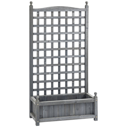 Fir Wood Raised Garden Bed with Trellis | 2 Drainage Holes | 50kg Capacity | 64x28x120cm | Indoor & Outdoor | Climbing Plants Flowers & Veg | Grey