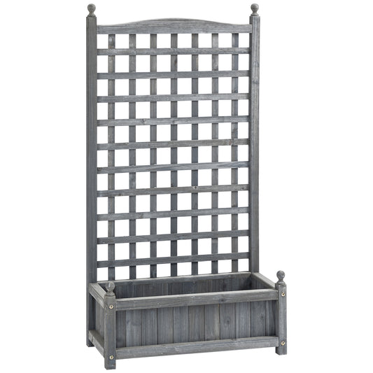 Fir Wood Raised Garden Bed with Trellis | 2 Drainage Holes | 50kg Capacity | 64x28x120cm | Indoor & Outdoor | Climbing Plants Flowers & Veg | Grey