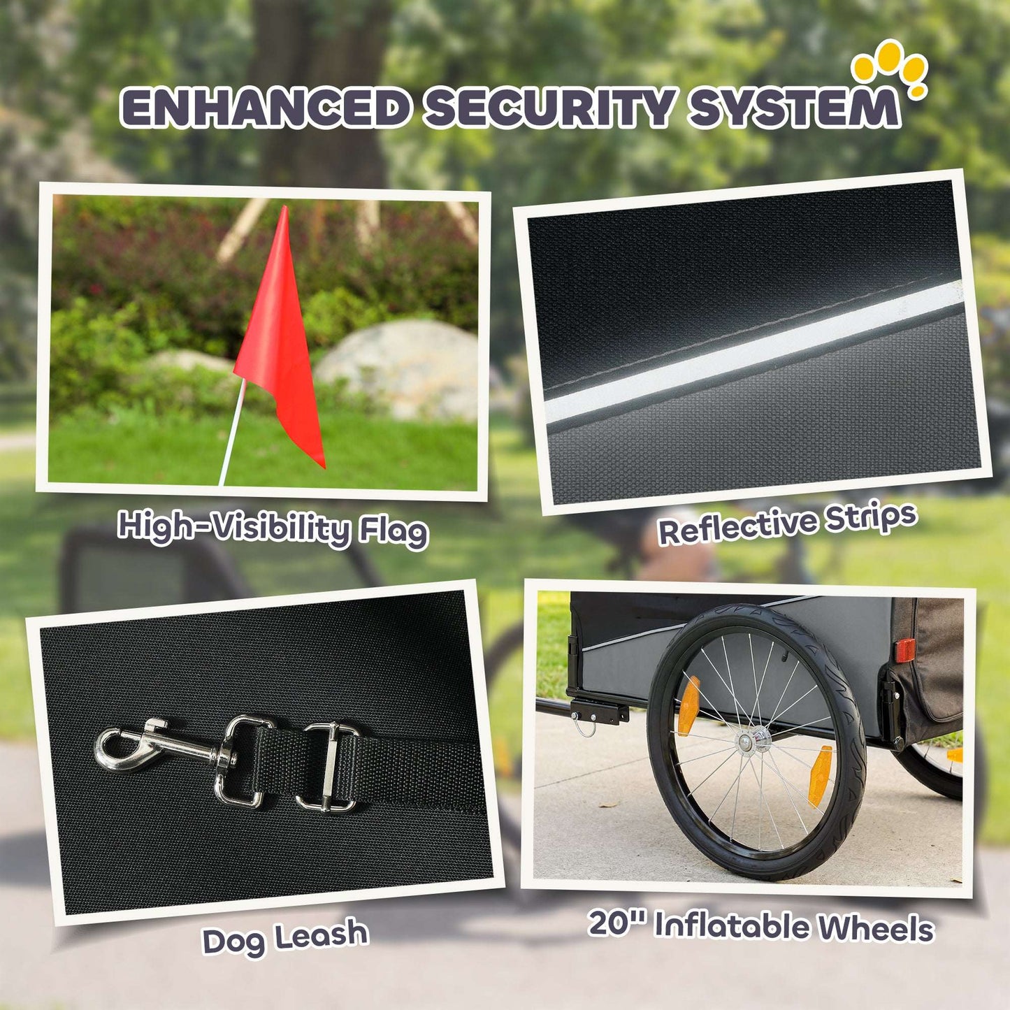 Dog Bike Trailer | 20kg Capacity | 20" Inflatable Rubber Wheels | Universal Coupler | 600D Oxford Fabric | Steel Frame | Reflectors & Safety Flag | Foldable | 139x72x88cm | Grey