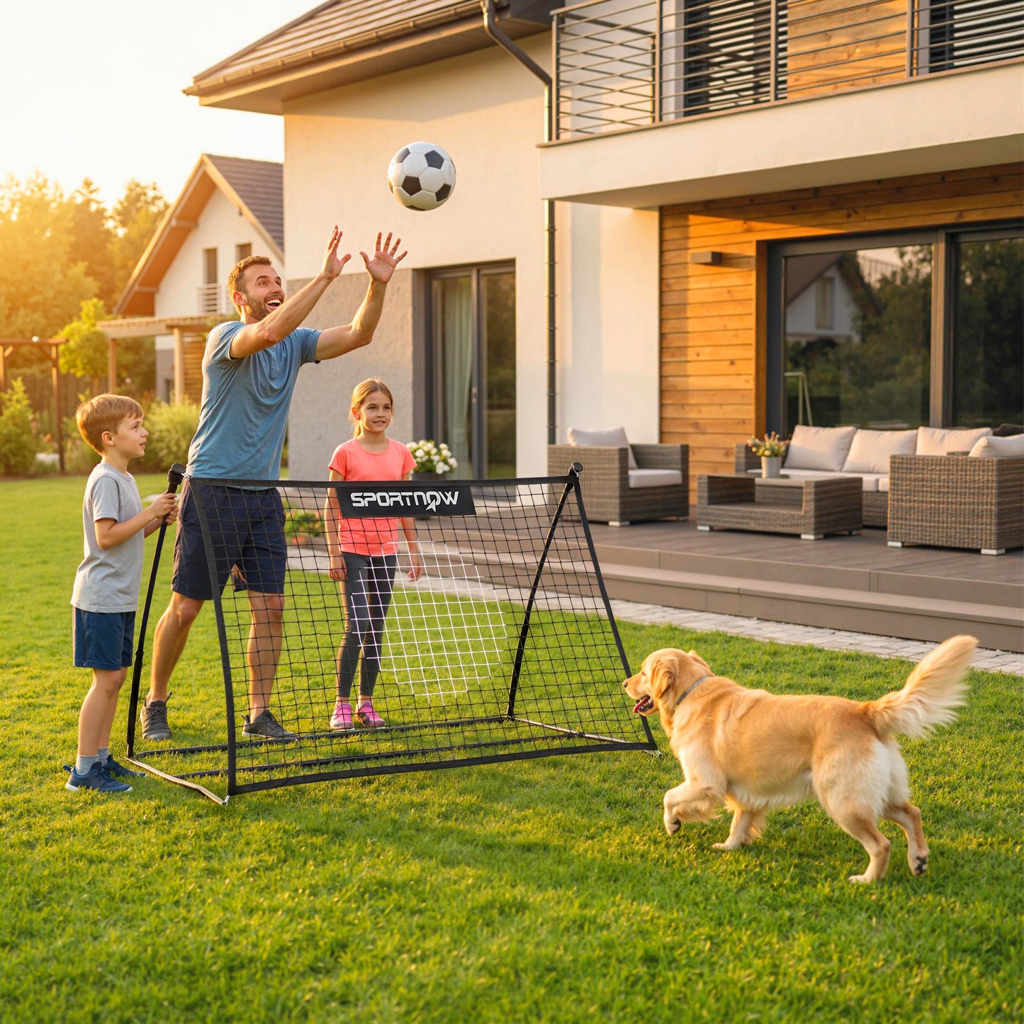 Portable Football Rebounder Net | 140x90cm | Tetoron Net | Steel & Fibreglass Frame | Carry Bag | Ground Stakes | Black