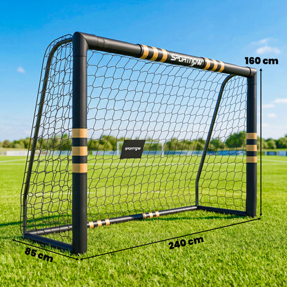 SPORTNOW Portable Football Goal | Black & Yellow | 8x5ft or 6x4ft | EPE Foam Padding 1.6cm | PVC-Wrapped Posts | 6 Ground Stakes | Metal Frame | PE Net | Age 5+ | Garden Training
