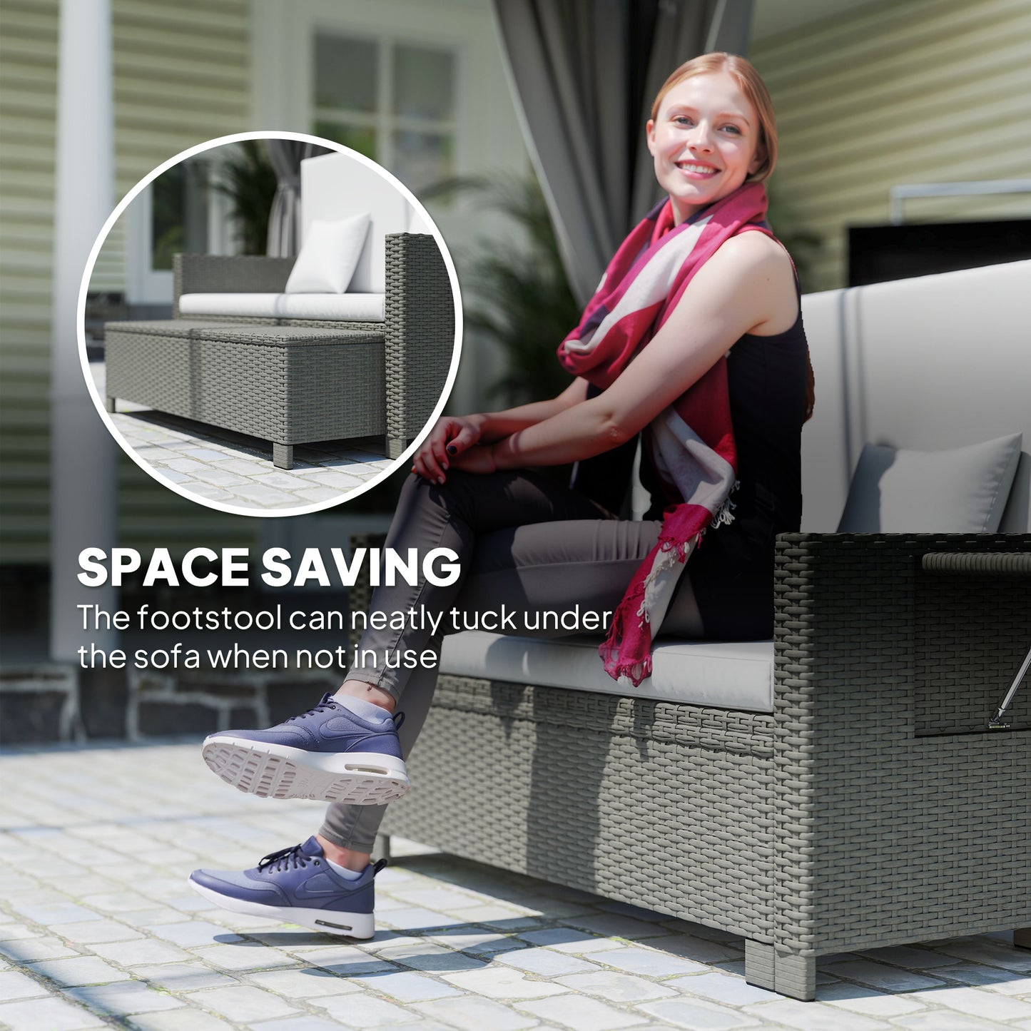 Rattan Chill Out Day Bed, with Footstool - Light Grey