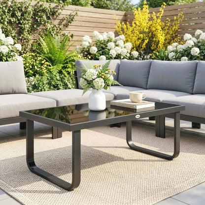 Rectangle Garden Coffee Table | Tempered Glass Top | Unique Leg Design | Adjustable Feet | 30kg | Black
