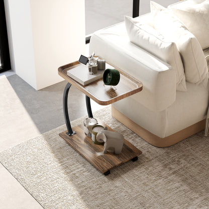 Retro Vintage Style 2-Tier Mobile C-Shaped Side Table - Brown