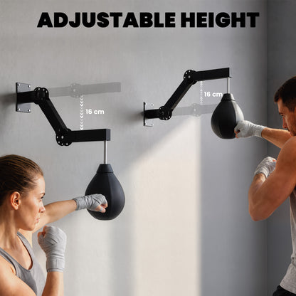 Wall-Mounted Boxing Speed Bag | Height-Adjustable Reflex Training Equipment | PU Bag with Pump & Mounting Kit | Black