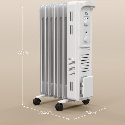 1500W Oil Filled Radiator, 7 Fin Energy Efficient Portable Electric Heater with 3 Heat Settings, Adjustable Thermostat, Safety Tip Over, Overheat Protection, for Home, White