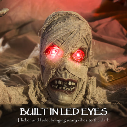 183 cm Life Size Halloween Animated Crawling Mummy with Glowing LED Eyes, 8/16H Timer, Scary Halloween Decorations, Battery Operated, Indoor Outdoor Party Props