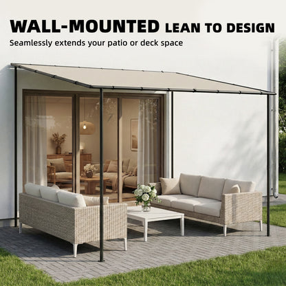 3x1.8m Lean-To Garden Pergola | UPF30+ Canopy | Sloped Roof & Drainage | Windproof 5-6 | Cream