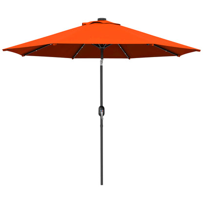 Outsunny 2.7m Outdoor Patio Garden Umbrella Parasol with Tilt Crank and 24 LEDs Lights, Orange