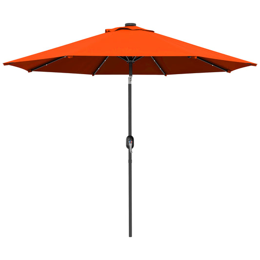 Outsunny 2.7m Outdoor Patio Garden Umbrella Parasol with Tilt Crank and 24 LEDs Lights, Orange