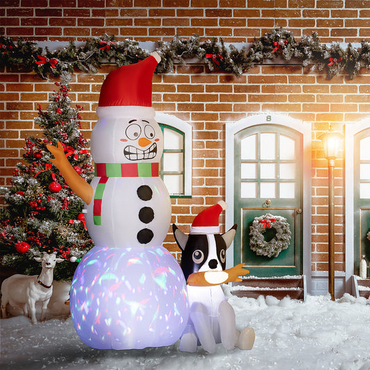 Outsunny 6.2FT Christmas Inflatable Snowman with Dog, Blow Up Outdoor LED Display for Garden Party