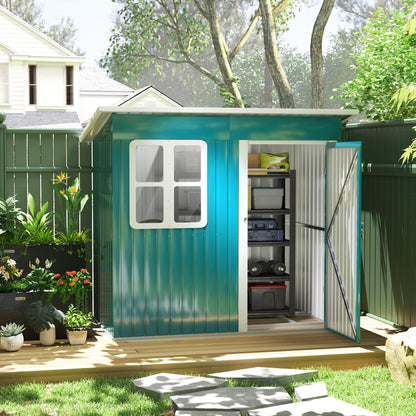 7 x 4ft Storage Shed Galvanised Steel Garden Metal Shed with Foundation Kit, Window, Lockable Wide Door and Air Vents for Outdoor Patio, Green