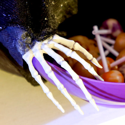 2 Pieces Animated Halloween Skull Bowl, Skeleton Ghost Skull Candy Dish with LED Eyes, Moving Body and Creepy Sound for Party Decoration, Festival Haunted Houses