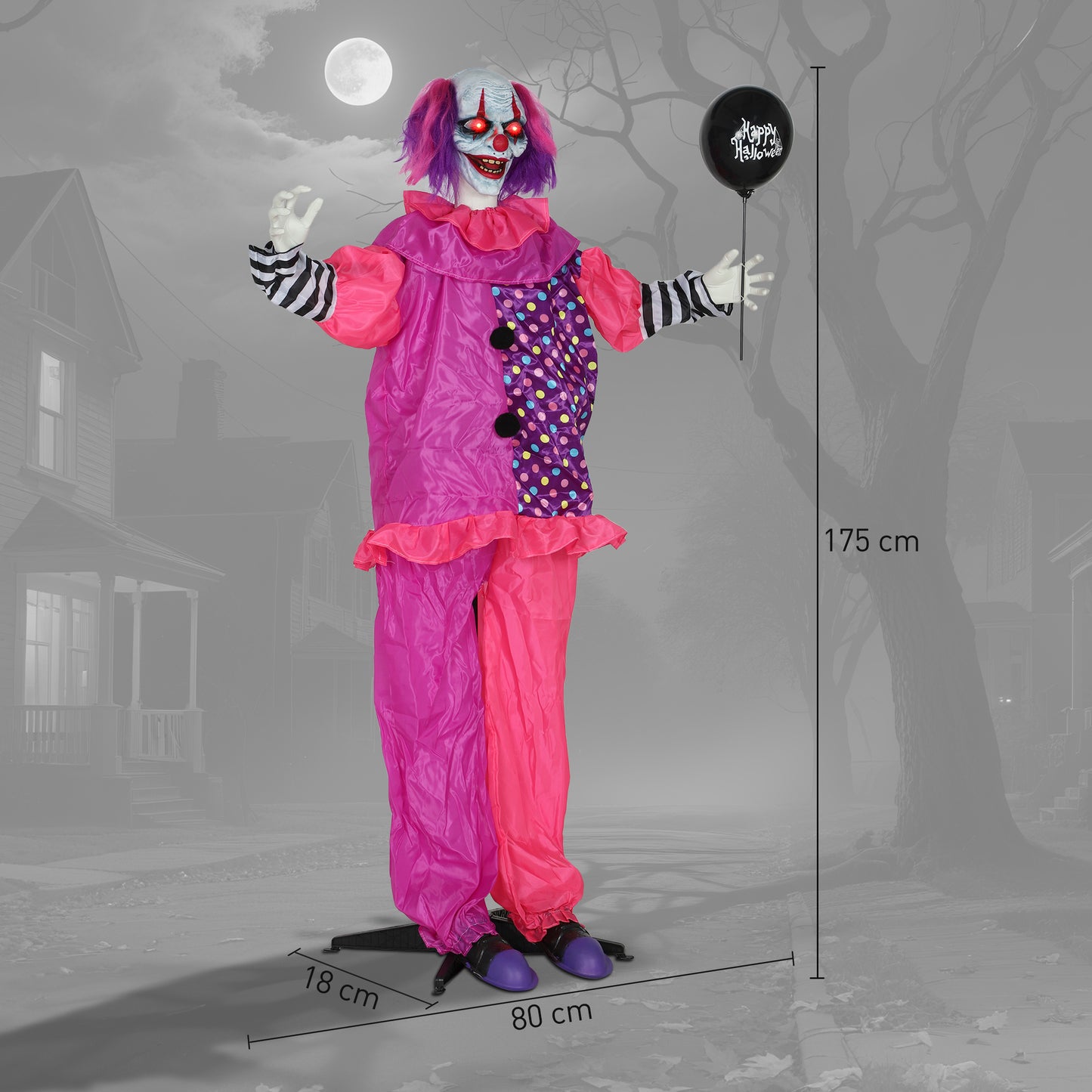 Outsunny 5′7″ Scary Animated Clown Decoration - Pink/Purple