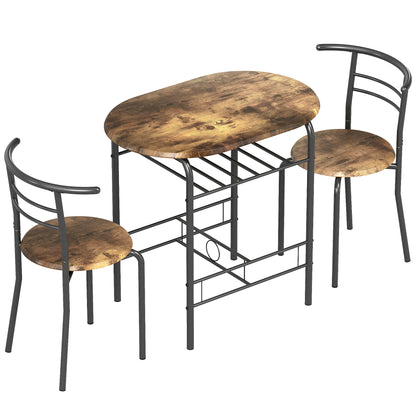 Three-Piece Compact Small Space Dining Set - Rustic Brown