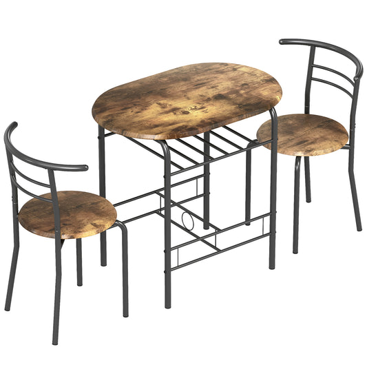 Three-Piece Compact Small Space Dining Set - Rustic Brown