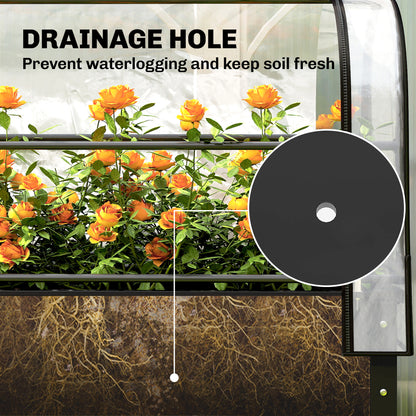 Raised Garden Bed on Legs with Flip-Up Greenhouse Cover | Transparent | Zipped Roll-Up Door | Removable Cover | 0.6mm Metal | Drainage Hole | 80kg | 100x49x136cm | Black