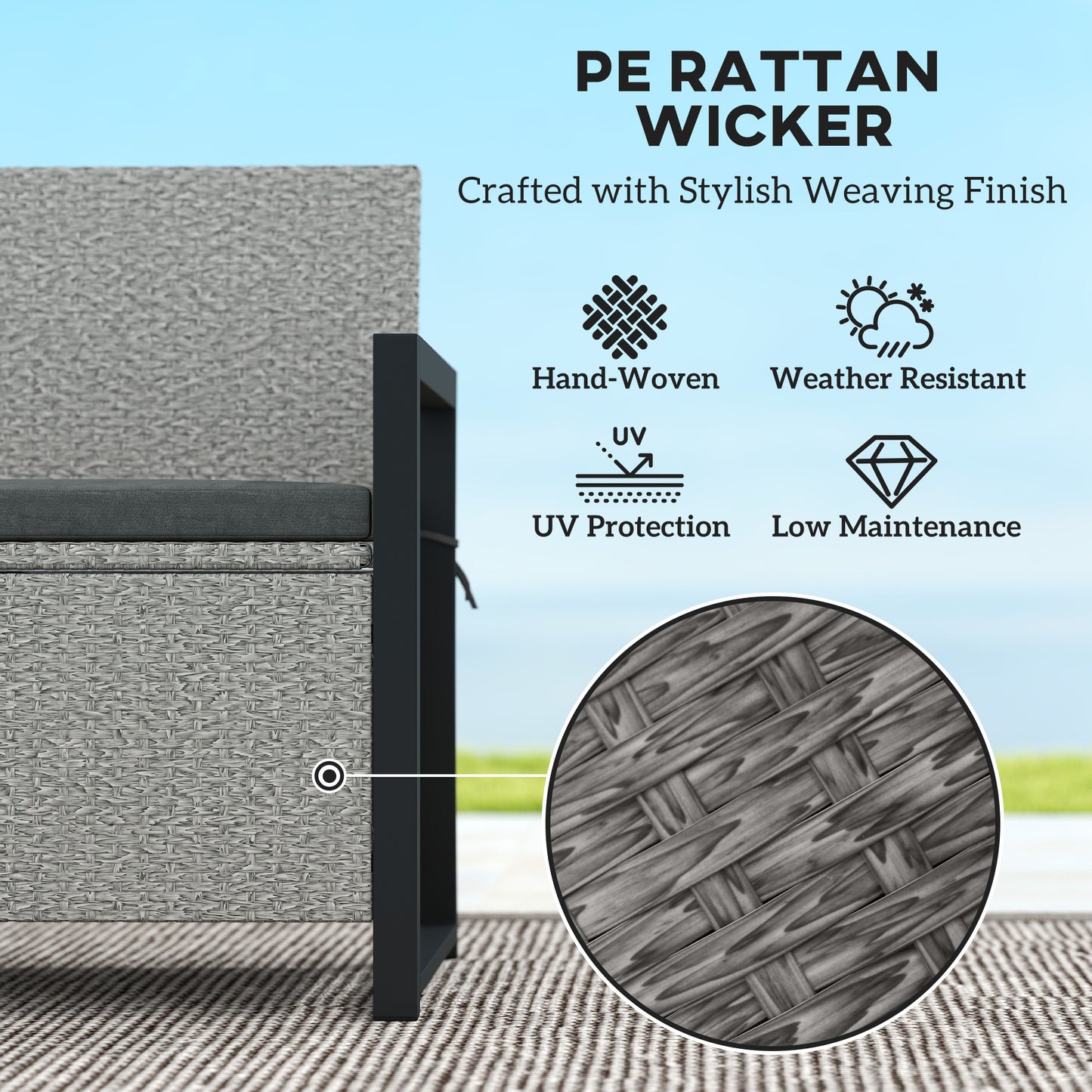 Outsunny 151.5L Storage Garden Bench, with Cushion - Grey