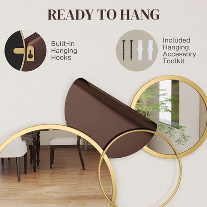 Metal Wall Art, Modern Decorative Mirror Decor, Hanging Home Wall Decoration for Living Room Bedroom Dining Room, Gold Tone