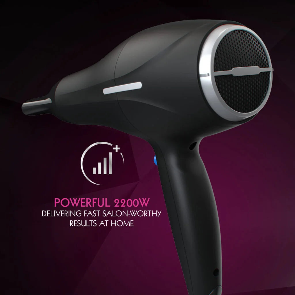Wahl ZY105 Ionic Smooth Hairdryer 2200W | Tourmaline Grille | 3 Heat & 2 Speed Settings | Cool Shot Button | Detachable Diffuser | Reduces Frizz & Static | UK Plug