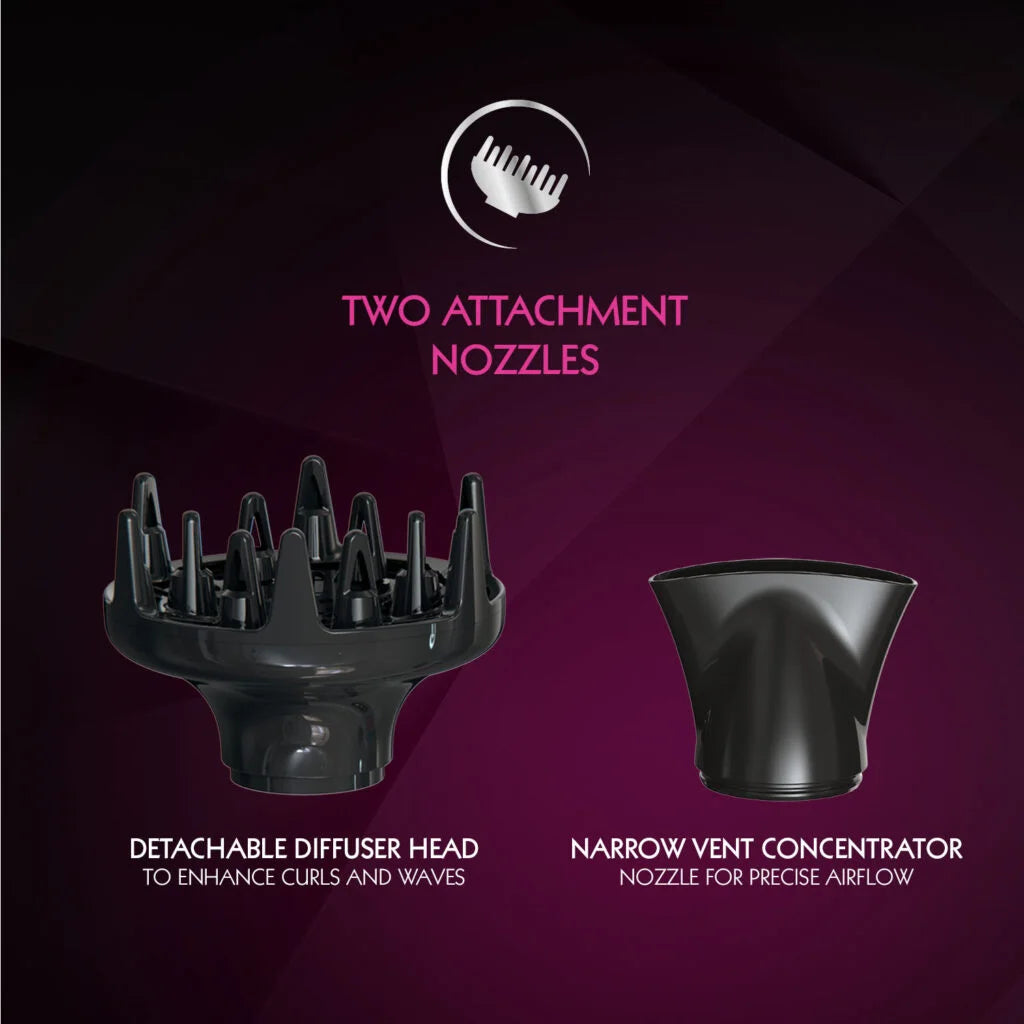Wahl ZY105 Ionic Smooth Hairdryer 2200W | Tourmaline Grille | 3 Heat & 2 Speed Settings | Cool Shot Button | Detachable Diffuser | Reduces Frizz & Static | UK Plug