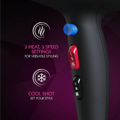 Wahl ZY105 Ionic Smooth Hairdryer 2200W | Tourmaline Grille | 3 Heat & 2 Speed Settings | Cool Shot Button | Detachable Diffuser | Reduces Frizz & Static | UK Plug