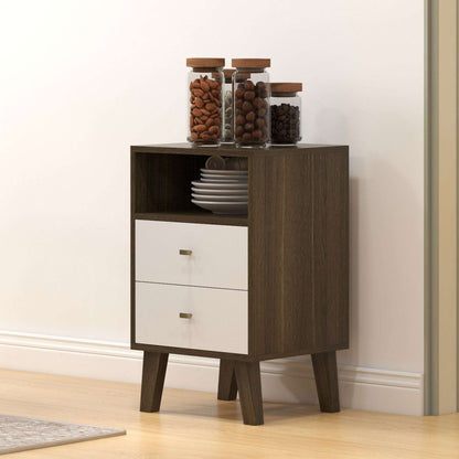 Industrial-Scandinavian Mix Bedside Table, with Drawers and Shelf