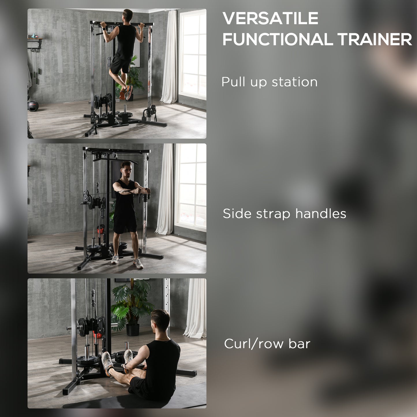 Home Gym Machine, Multifunctional Gym Equipment with High and Low Pulleys, Pull Up Bar, 15-Position Strength Workout Training Station