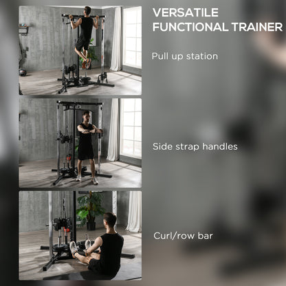 Home Gym Machine, Multifunctional Gym Equipment with High and Low Pulleys, Pull Up Bar, 15-Position Strength Workout Training Station