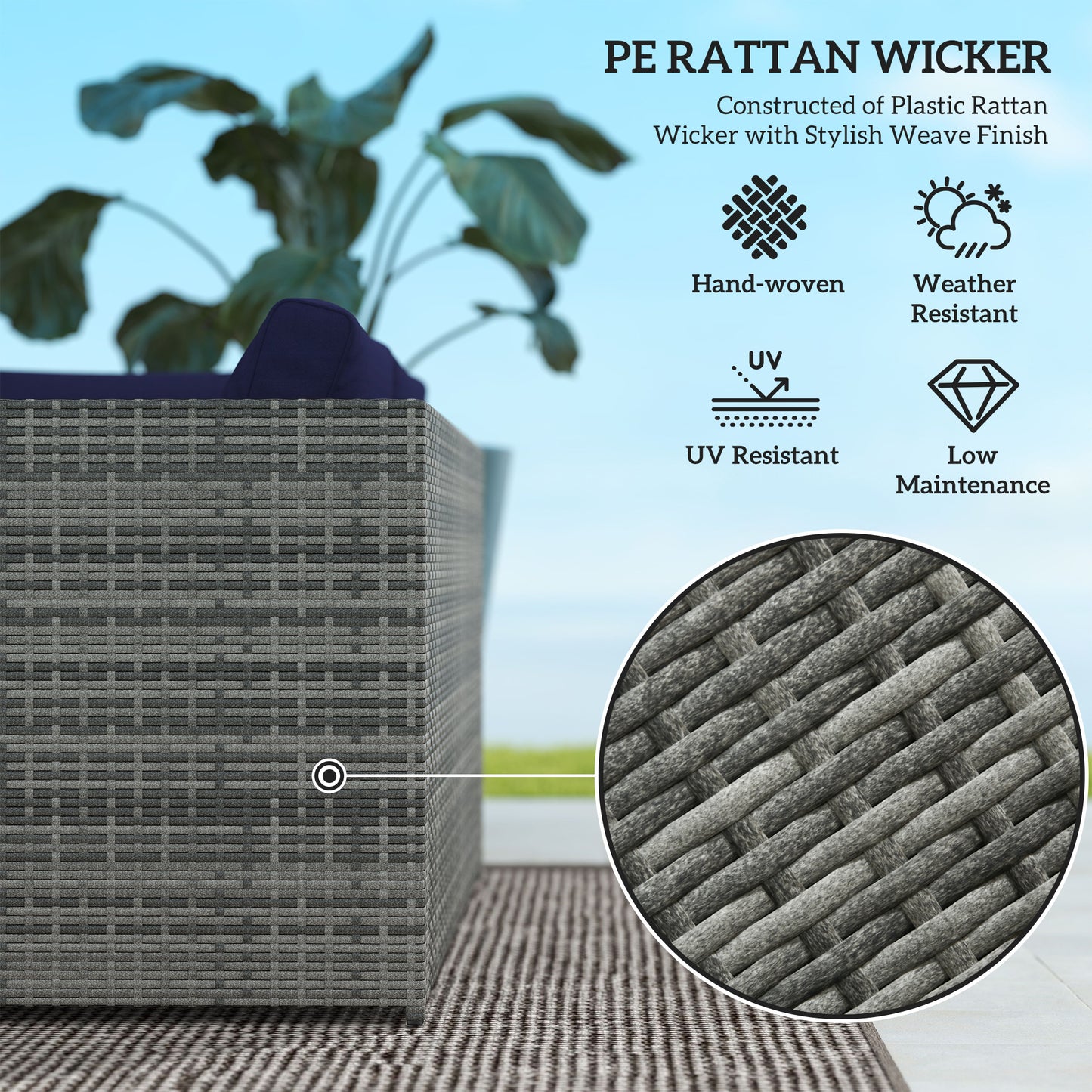 PE Rattan Garden Furniture Set with 10 cm Thick Cushions, 4 Seater Garden Corner Sofa Set W/ Glass Top Coffee Table, Outdoor Furniture