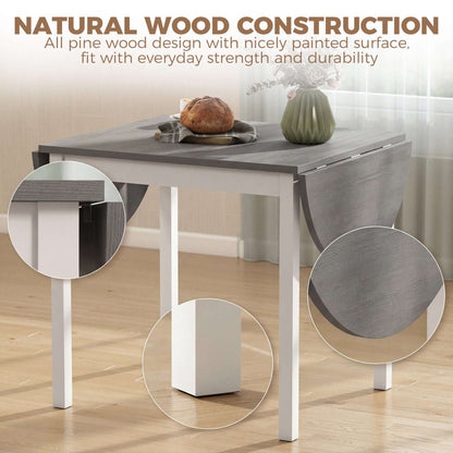 4-6 Person Drop-Leaf Extending Dining Table | Pine Wood | 3 Configurations | Folds to 80cm or Extends to 140cm | 50kg Capacity | Foot Pads | Grey & White