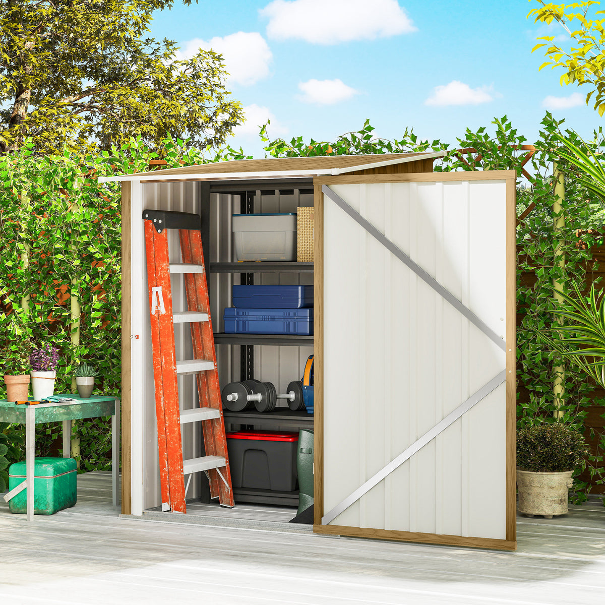 Lean-To Garden Shed | Galvanised Steel Outdoor Storage 1.0 x 1.03m with Sloped Roof