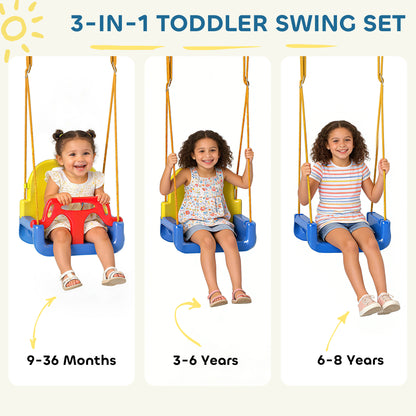 3-in-1 Toddler Swing Set – Foldable A-Frame, Seat Belt, Adjustable Height 35–55cm, Indoor & Outdoor, EN71 Tested, Ages 9 Months–8 Years – Blue