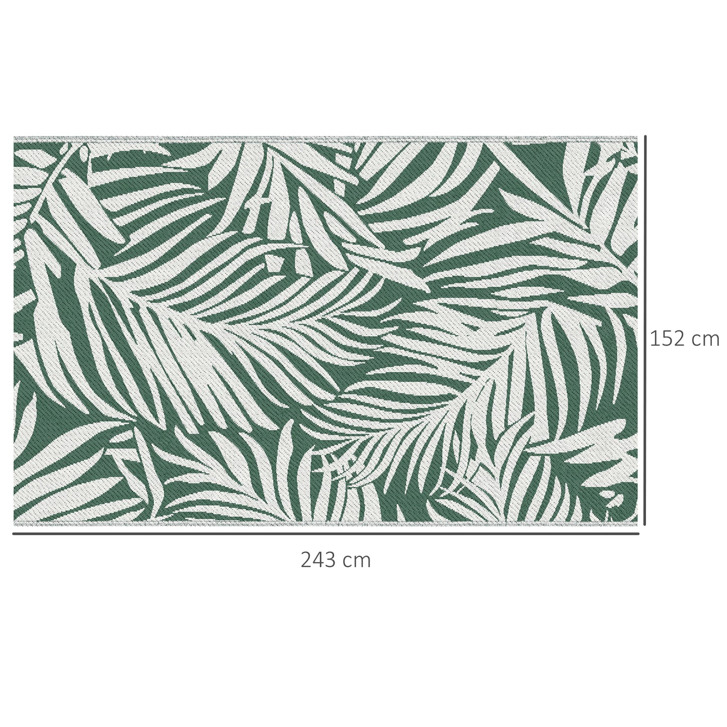 Reversible Outdoor Rug | Waterproof | UV-Resistant Polypropylene 310g | Green Leaves Design | Foldable | 152x243cm | Green & White | Patio Garden Camping Beach RV Campervan