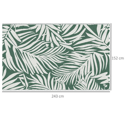 Reversible Outdoor Rug | Waterproof | UV-Resistant Polypropylene 310g | Green Leaves Design | Foldable | 152x243cm | Green & White | Patio Garden Camping Beach RV Campervan