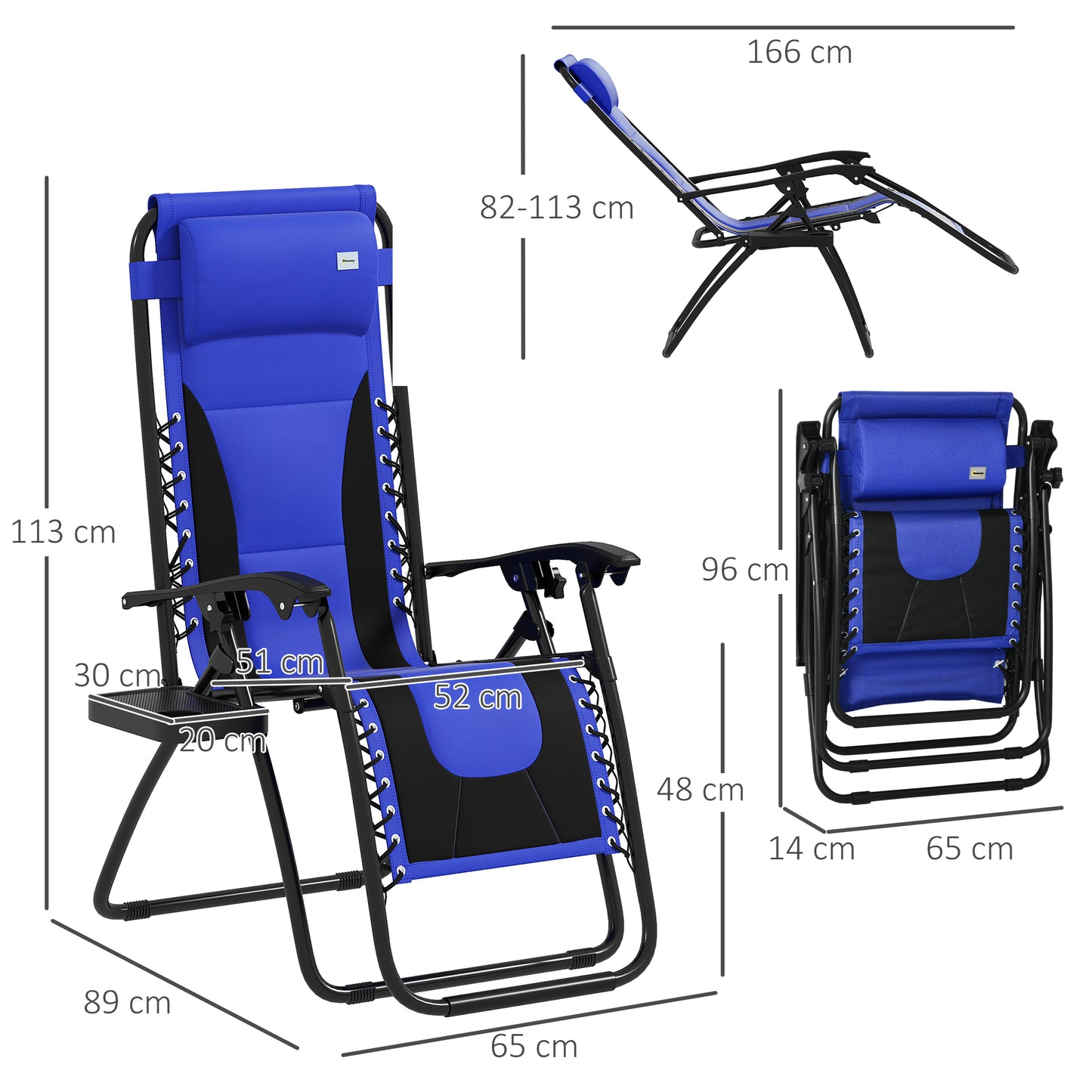 Zero Gravity Lounger Chair, Folding Reclining Patio Chair with Padded Seat, Cup Holder, Soft Cushion and Headrest for Poolside, Camping, Blue