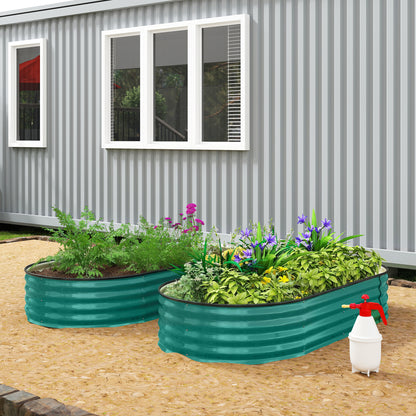 Flexible Galvanised Steel Raised Garden Bed | Safety Rubber Edging | Open Bottom | Configurable Round Oval or Oblong | 180x90x30cm | For Flowers Herbs & Succulents | Light Green