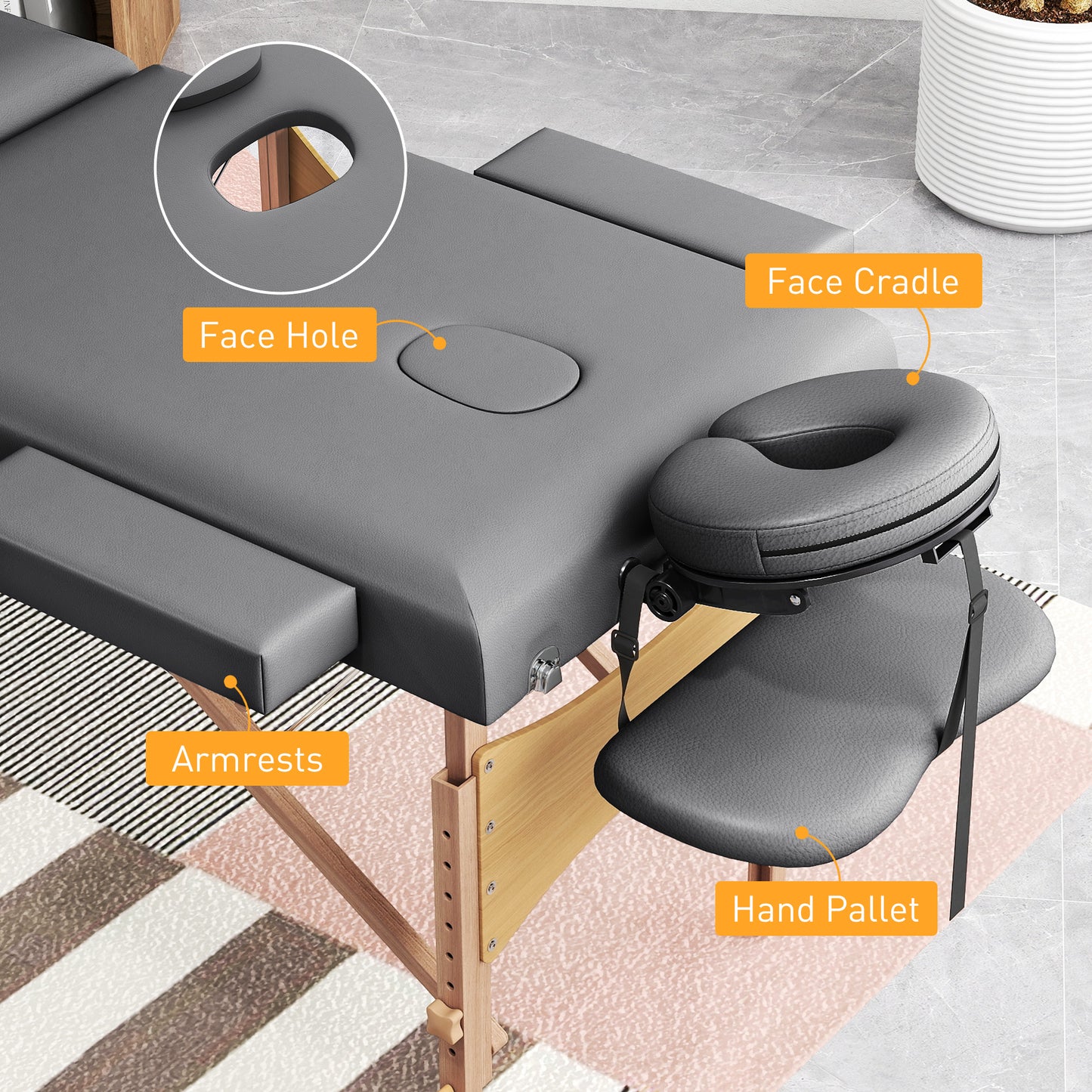 Foldable Massage Table with Beech Wood Legs - Grey / Black