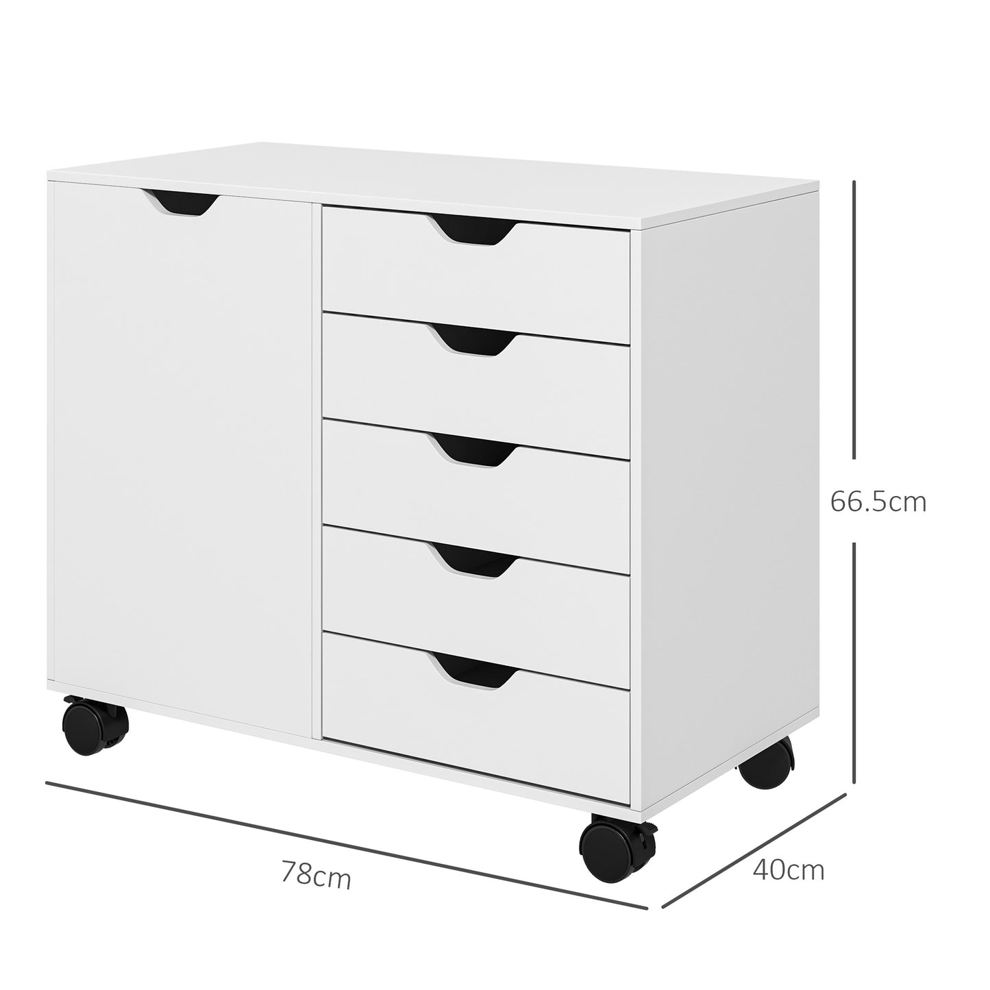 Mobile Filing Cabinet with 5 Drawers, Door and Adjustable Shelf, Rolling File Cabinet, Printer Table for Study