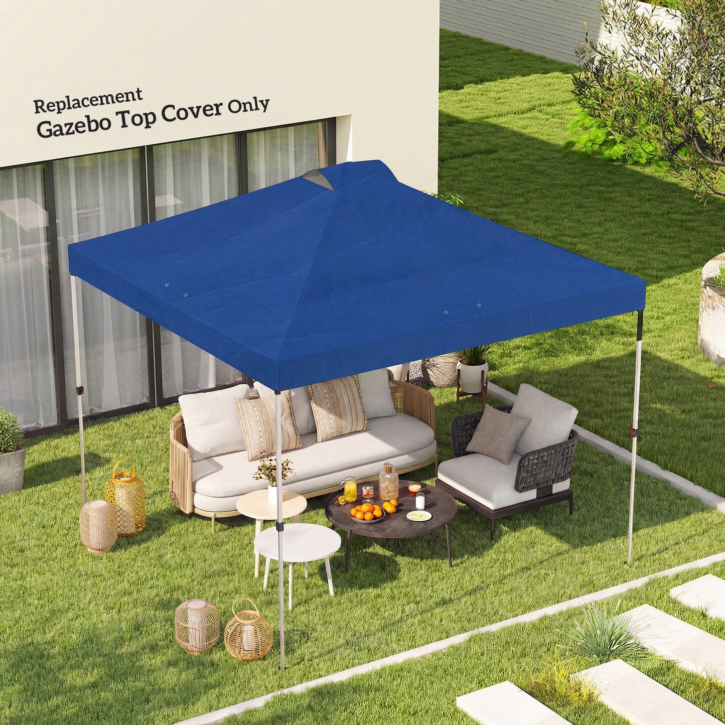 3x3m Gazebo Roof Replacement Canopy | UV50+ Waterproof | 210D Silver-Coated Oxford Fabric | Double Vented | 8 Drainage Holes | Hook & Loop | Fits 3x3m Straight-Leg Frames | Blue
