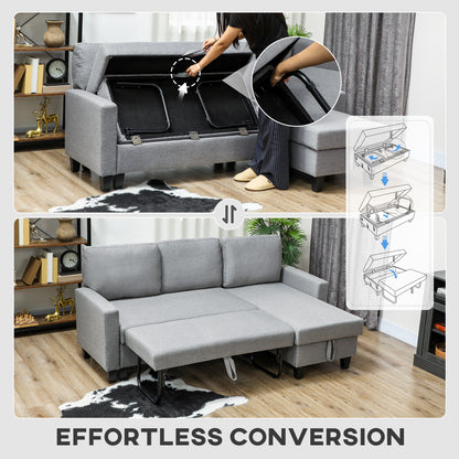 Three-Seater Storage Sofa Bed - Grey